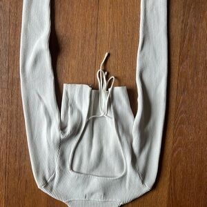 White Ribbed Long Sleeve sweater Top with back cut out and tie size small